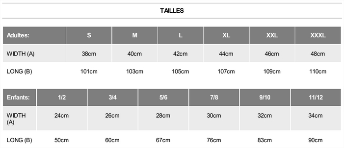 Tableau des tailles pantalon survêtement Tableau des tailles pantalon survêtement