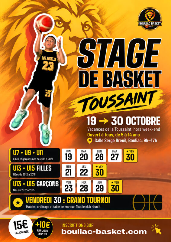 Affiche stage de Basket vacances de la Toussaint 2026